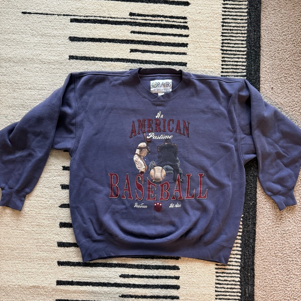 Van Heusen Navy Crewneck Sweatshirt with Red Baseball Graphic